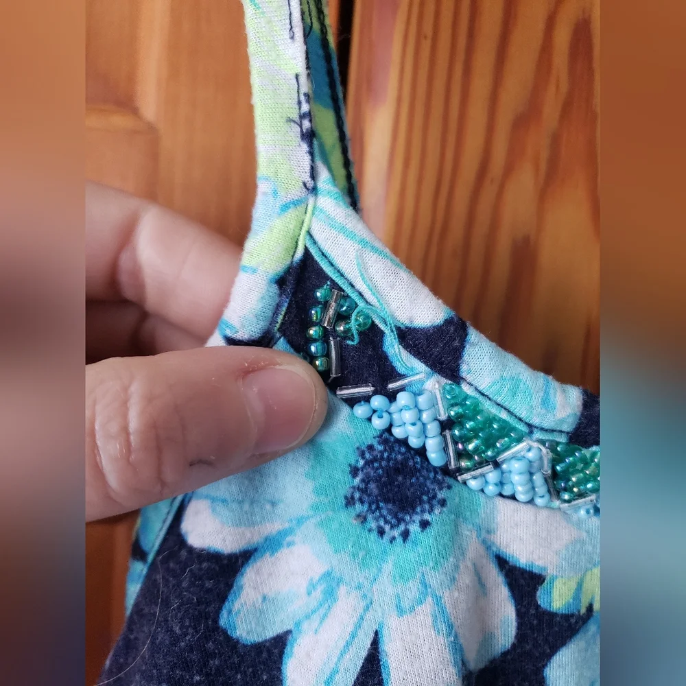 Floral Blue Teal Navy Kids Teired Layered Swing Flowy Tank Top 7 Justice